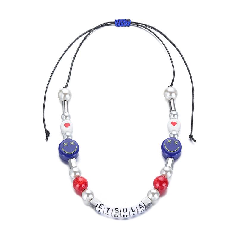 

Корейский жемчуг Смайлик Синяя бабочка и Сердце Набор ожерелий с кубиками - Вдохновлено Ван Ибо синий