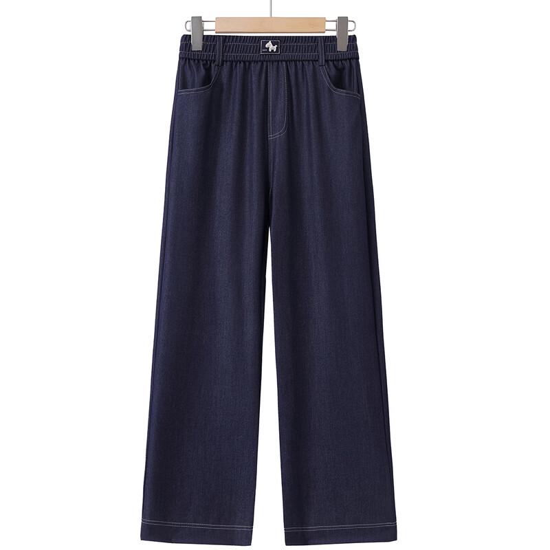 Mid-Aged Women s Summer Elastic Waist Straight Jeans 2XL