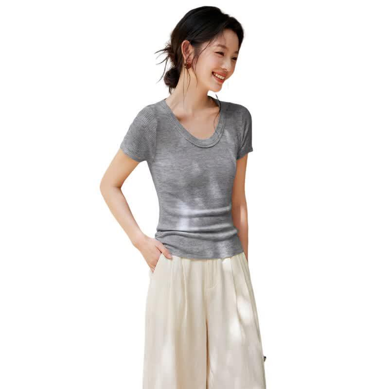 Linen Blend Relaxed Knit Top M