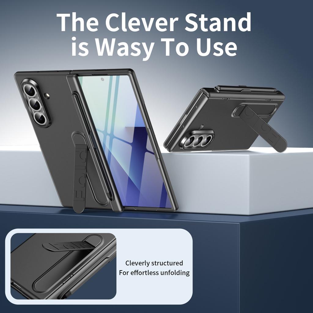Case for Samsung Galaxy Galaxy Z Fold 7 6 5 4 3 with S Pen Holder & Stylus, Invisible Kickstand,Built In Screen Protector Cover Phone Bumpers
