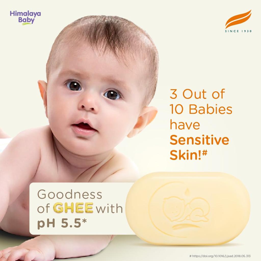 Himalaya Baby Bar with Pure Cow Ghee and Aloe Vera, Gentle Soap-Free Bar for Sensitive Newborn Skin, 125g Pack of 1