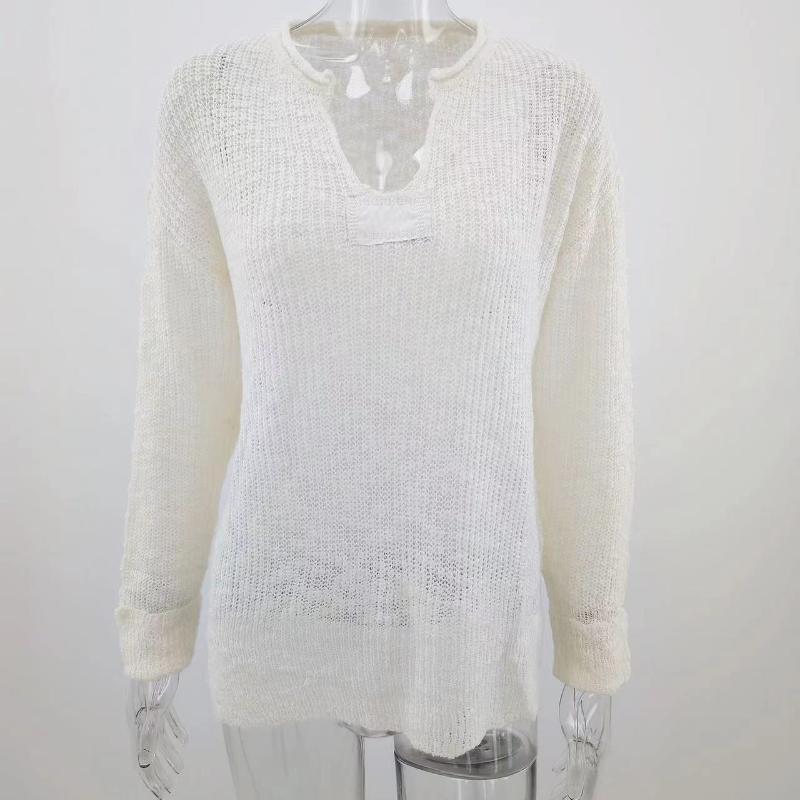 IHUASU Autumn and Winter V-neck Women's Knitted Loose Solid Colour Fashion Pullover Jumper