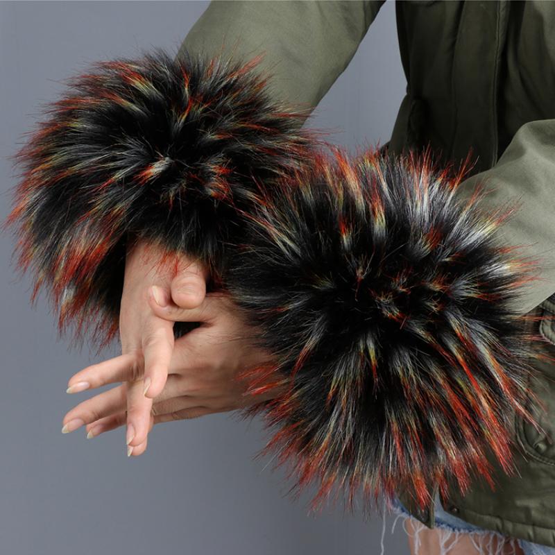 Frauen Kunstpelz Plüsch Manschette Hand Armwärmer flauschig weiche Handgelenk Band Handschuhe Winter