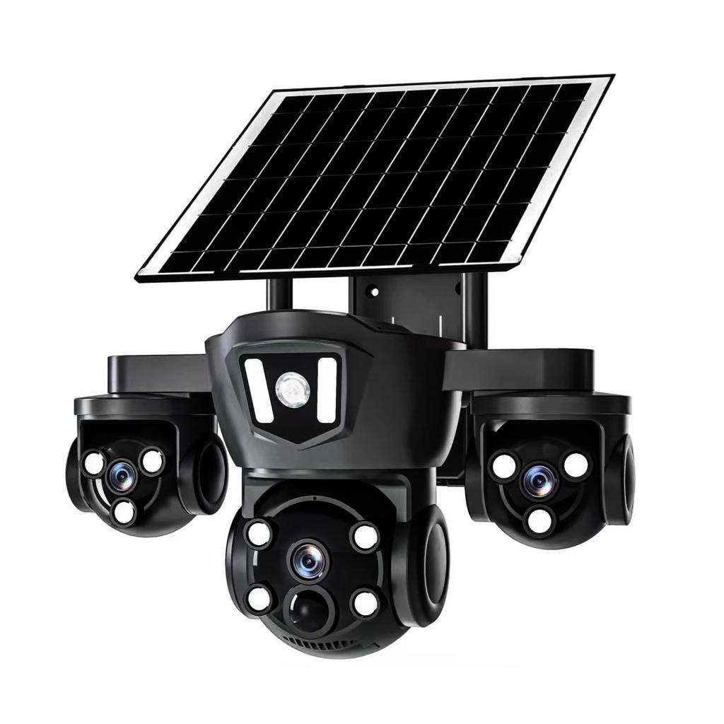 V380 4G Solar Camera with Three-Lens, Three-Axis Gimbal for Home Monitoring - Wireless, Low Power Battery.