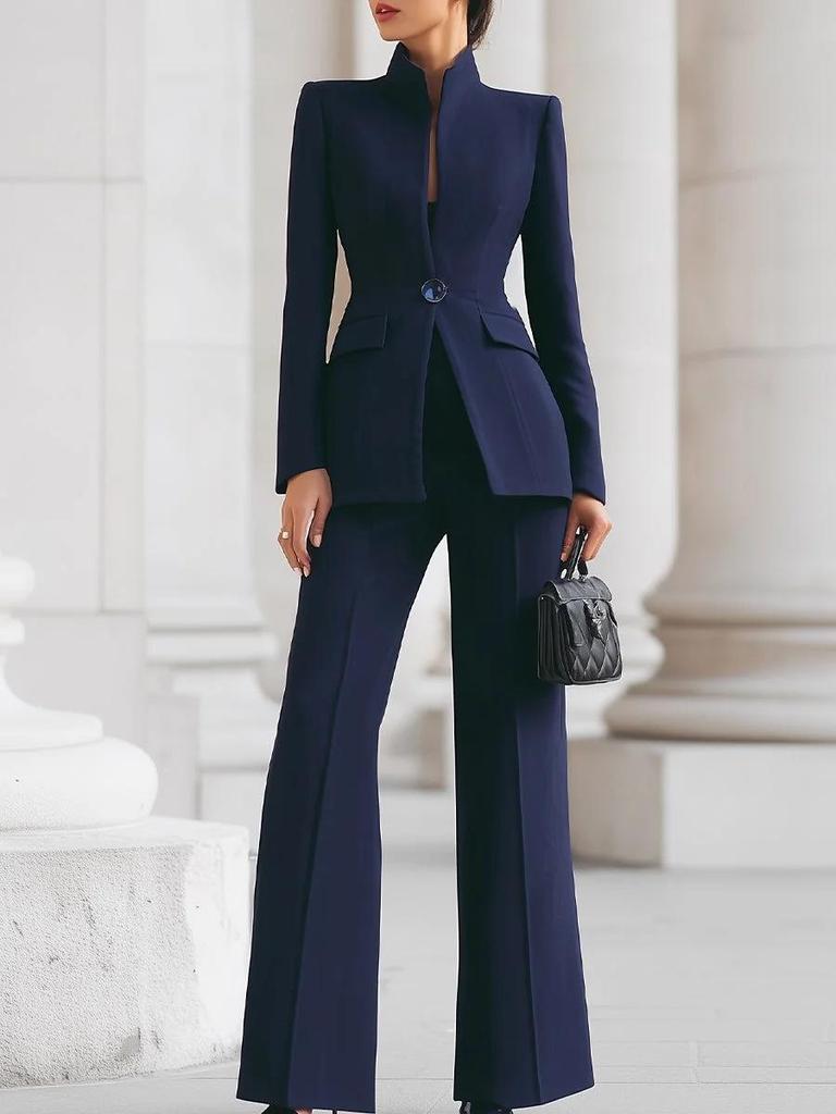 2026 Euro-Amerikanisches Damen Langarm Unifarben Ein-Knopf Blazer & Hosen Set