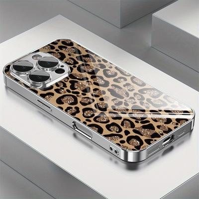 Coque de téléphone en verre avec motif léopard pailleté cool, plaquée électro, pour iPhone 17 16 15 14 13 12 11 Pro Max Plus 16E 17Air Cover