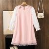 Girls' 2025 Autumn Long Sleeve Dress with 3D Bow & Sweet Mesh Skirt - Stylish Korean Design
