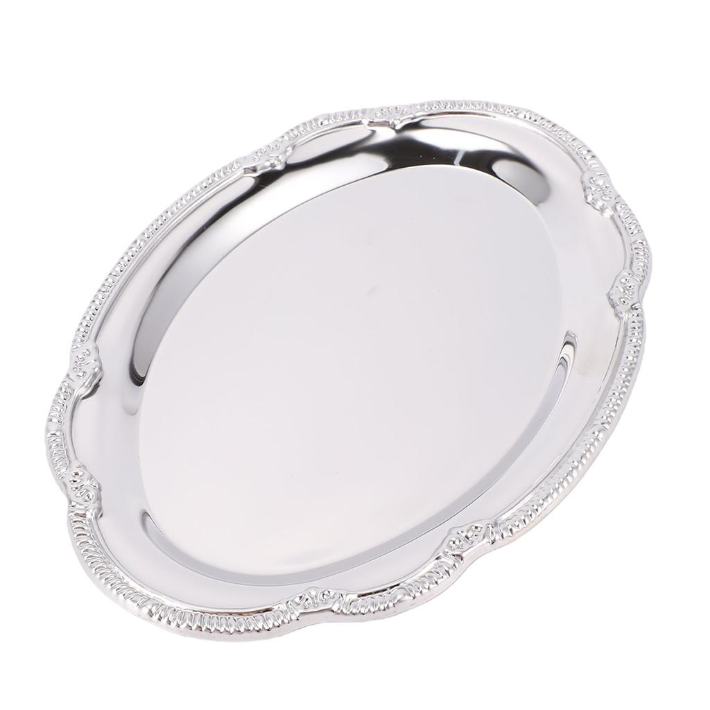 Silver Serving Tray Stainless Steel Oval Mirror Elegant Vintage Decorative Appetizer Platter for Buffet Wedding Party