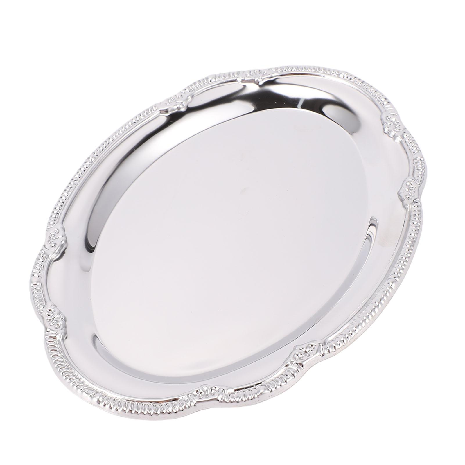 

Silver Serving Tray Stainless Steel Oval Mirror Elegant Vintage Decorative Appetizer Platter for Buffet Wedding Party 24cm/9.4in