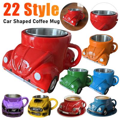 Creative Double-layer Car Shaped Coffee Mug Stainless Steel Durable Handmade Automotive Mug Office Water Cup Car Fans Gifts