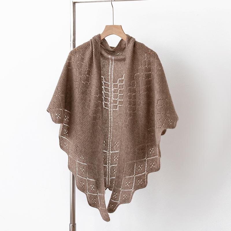 Pure Cashmere Scarf and Shawl High End Outerwear  Women's Thin Knitted French Hollow Triangle Scarf Scarf and Shawl