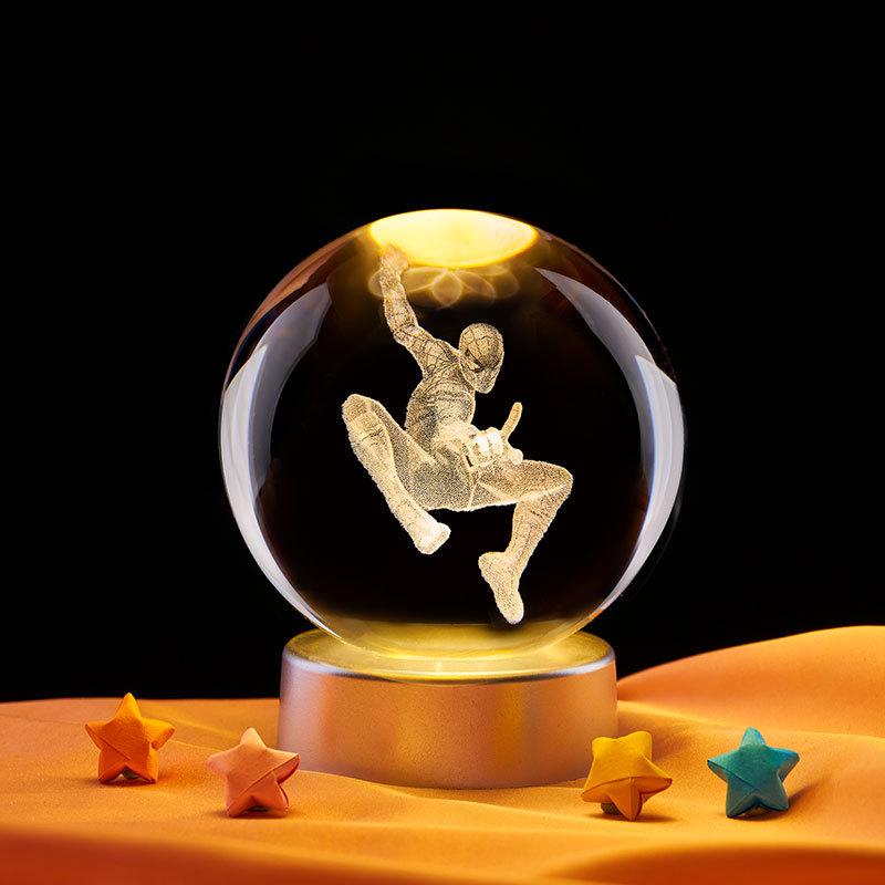 Spider-Man 3D Laser Engraved Glowing Crystal Ball Night Light Ornament