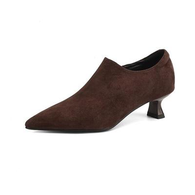 Sheep Suede Autumn Winter Shoes Stiletto Med Heels Size 43 Size 42 Pointed Toe Concise Style Deep Mouth Pumps