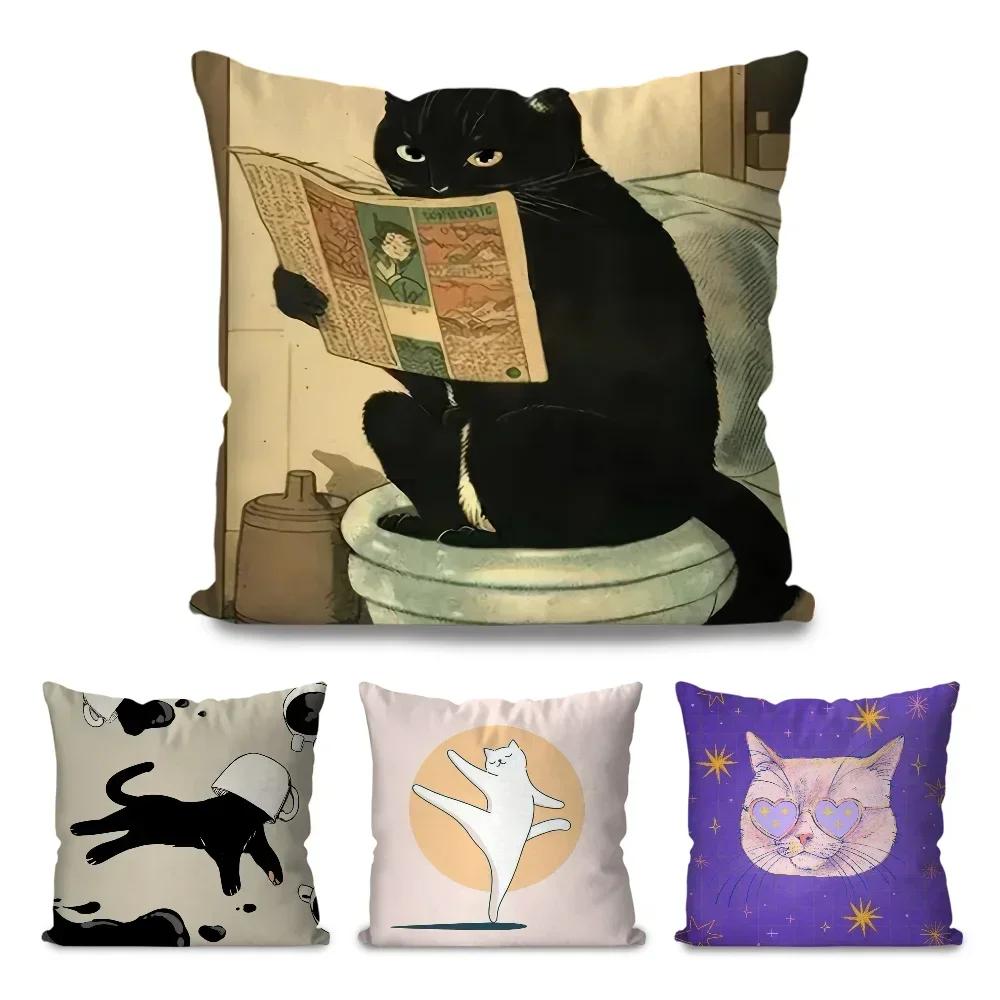 1pc Cute Black Cat Pillow Case Square Pillow Bedroom Sofa Leisure Comfort Cushion Car Living Room Home Decoration 40X40