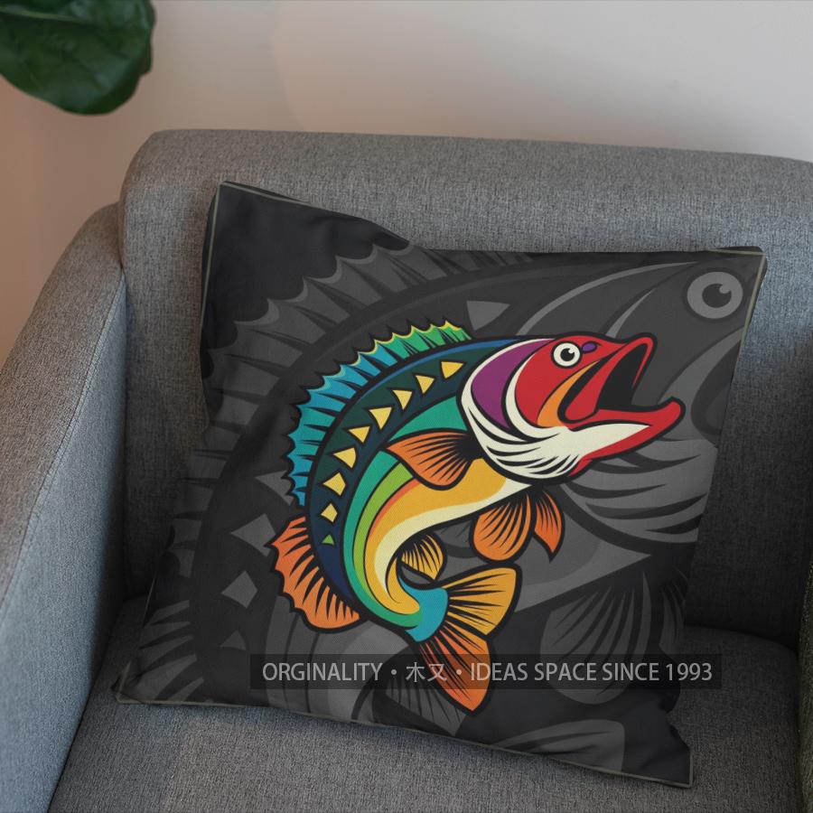 2D Buntes Fischmuster Digitaldruck Kissenbezug Muster Kissenbezug Geeignet für Sofa Schlafzimmer Auto Kissenbezug