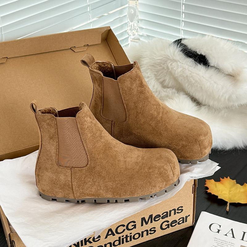 

Cowhide version autumn and winter new matte sleeve Martin boots women s velvet thick-soled heightening big head short boots 40 верблюд