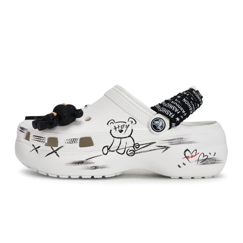 Crocs Classic Platform Clog 811 Made Bear Honey Special Shoe Box Straps Violent Bear M Bean Detachable Accessories Women's Black White
