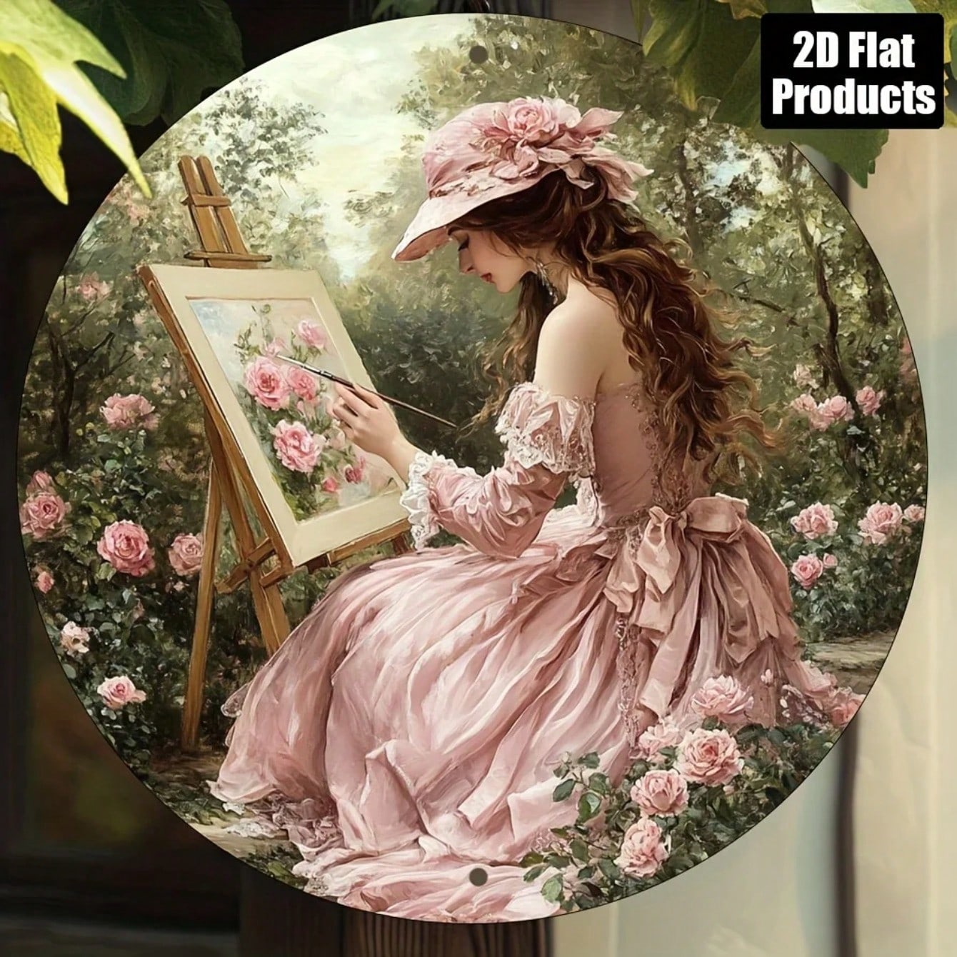 

Vintage Victorian Girl Wall Art Romantic Garden Landscape Metal Tin Sign for Home Office Decor 20x20