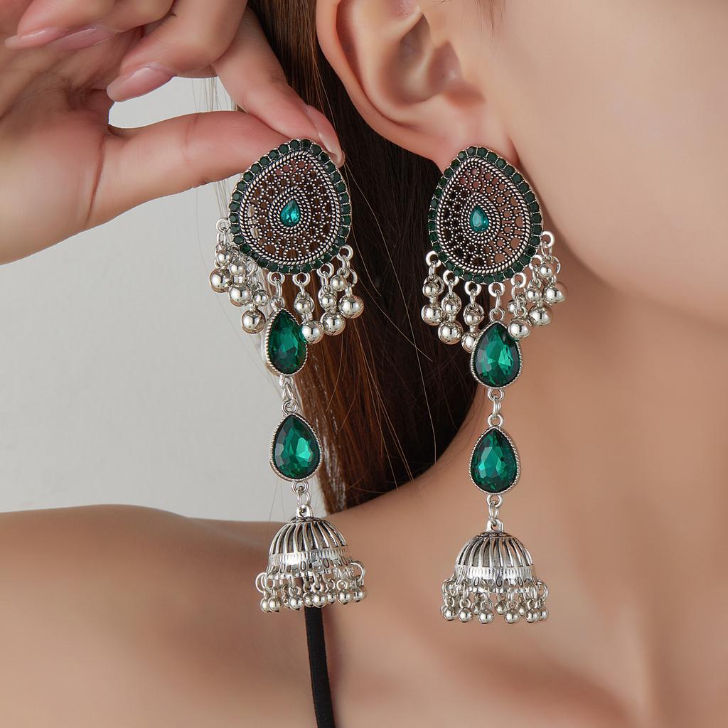 Diamond-Encrusted Water Drop Wind Chime Earrings For Women, Retro Luxury Temperament Long Hollow Fringed Earrings