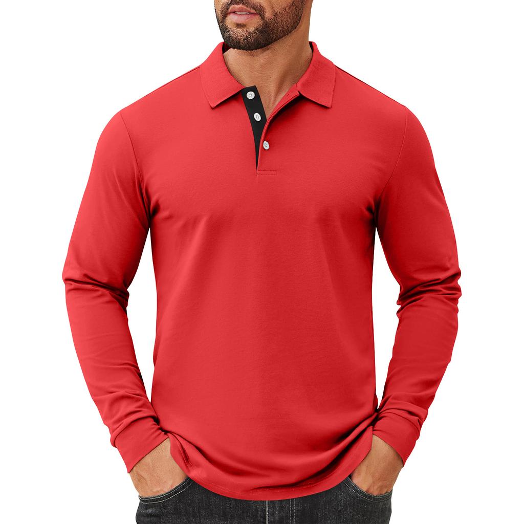 Men's Solid Color Button Lapel Long Sleeve Top Men's Casual Fashion Long Sleeve Top