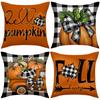 Thanksgiving Pillow Covers,Pumpkin & Autumn Leaf Design, Soft Flannel Sofa Cushion Covers for Home Decor,45x45cm, No Pillow Insert