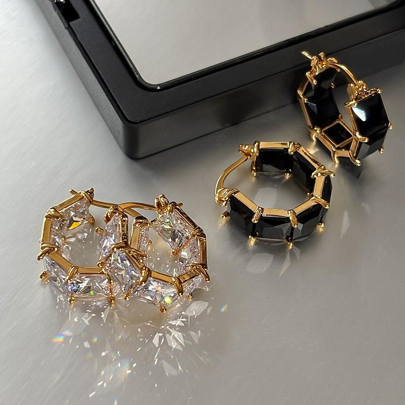 Golden Plated Cubic Zirconia Drop Hoop Earrings for Women Luxurious Fashion Huggies Party Jewelry Gifts