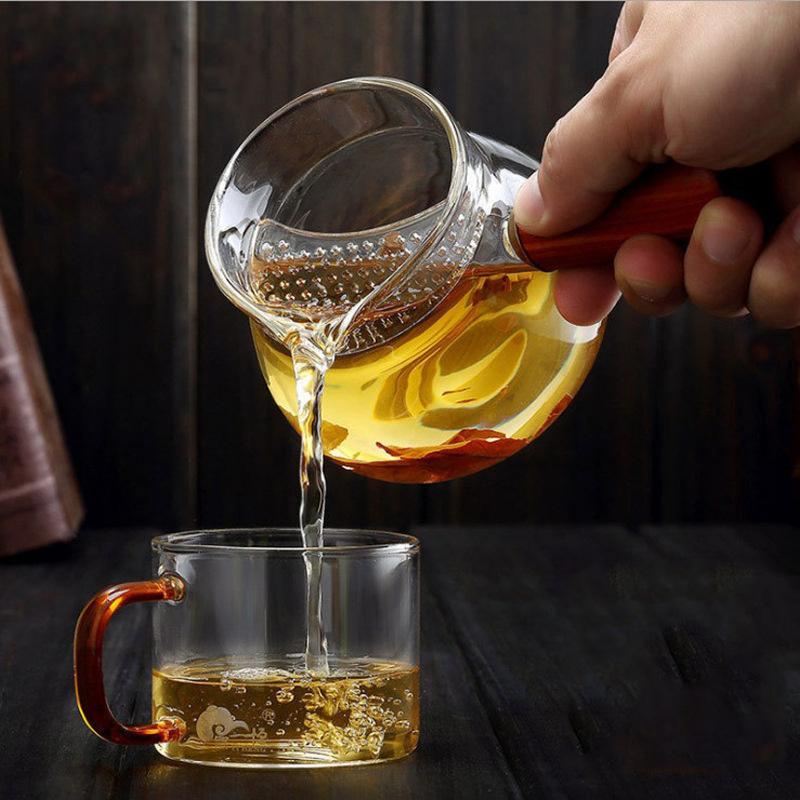 Side Long Wooden Handle High Borosilicate Glass Tea Dispenser Fair Cup With Filter Chahai Kung Fu Tea Set