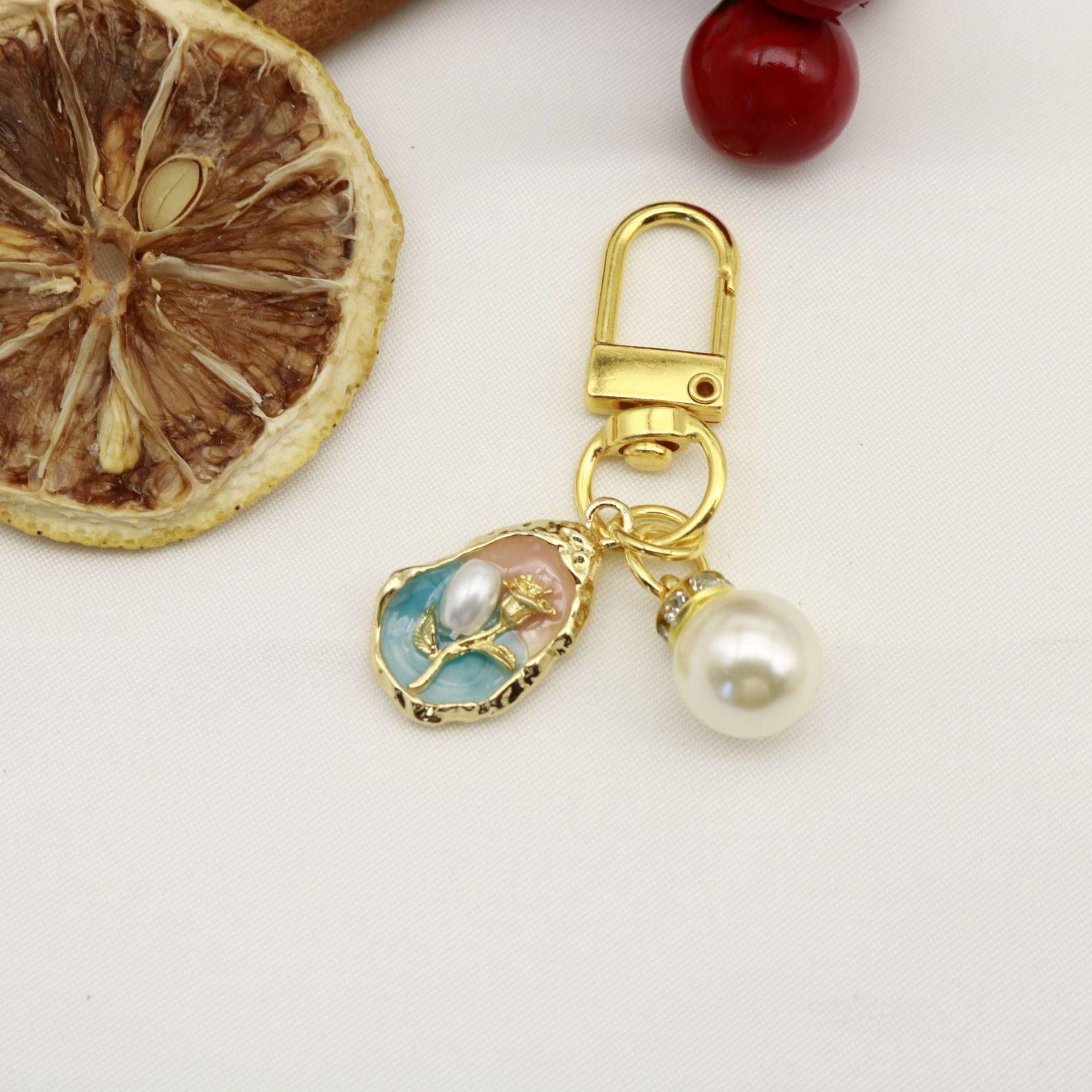 French Retro Monet Garden Enamel Keychain Pendant - Oil Painted Flower Design