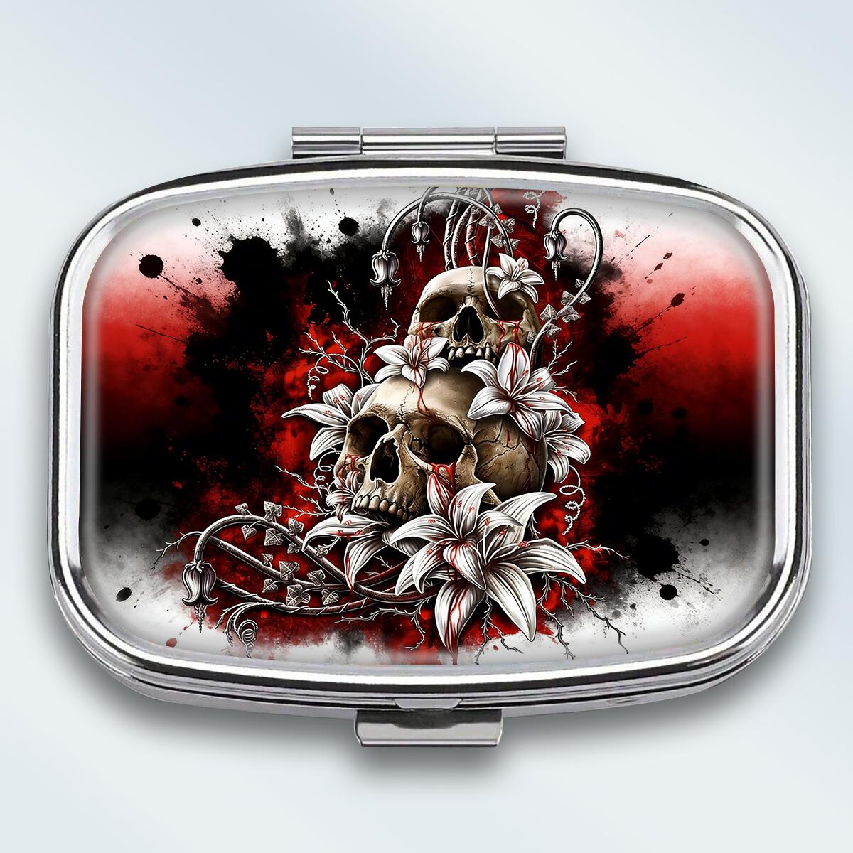 

Portable Pill Box with 2 Compartments, Mini Metal Medicine Organizer Case, Cute Printed Pill Container for Vitamins, Pills, Jewelry, Travel, Daily Use різнокольоровий