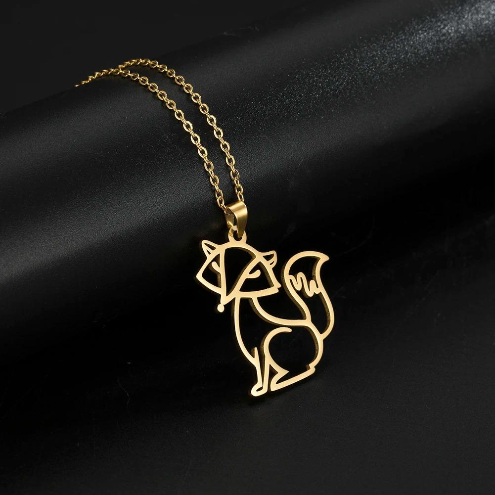 Cazador Hollow Fox Pendant Necklaces for Women Girls Cute Animal Neck Chains Stainless Steel Jewelry Birthday Gifts Wholesale