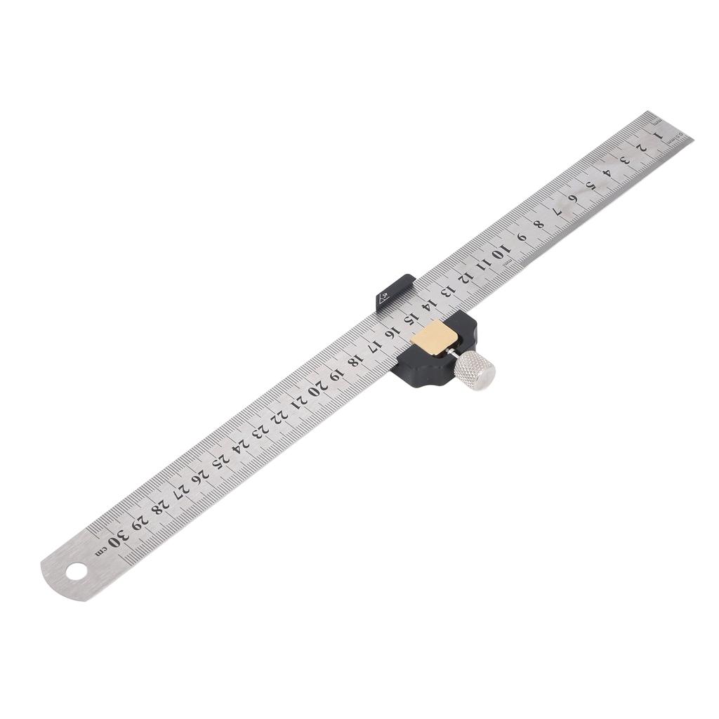 Steel Ruler 12 Inch 30cm Imperial Metric Steel Ruler with Positioning Block for Scribing Marking