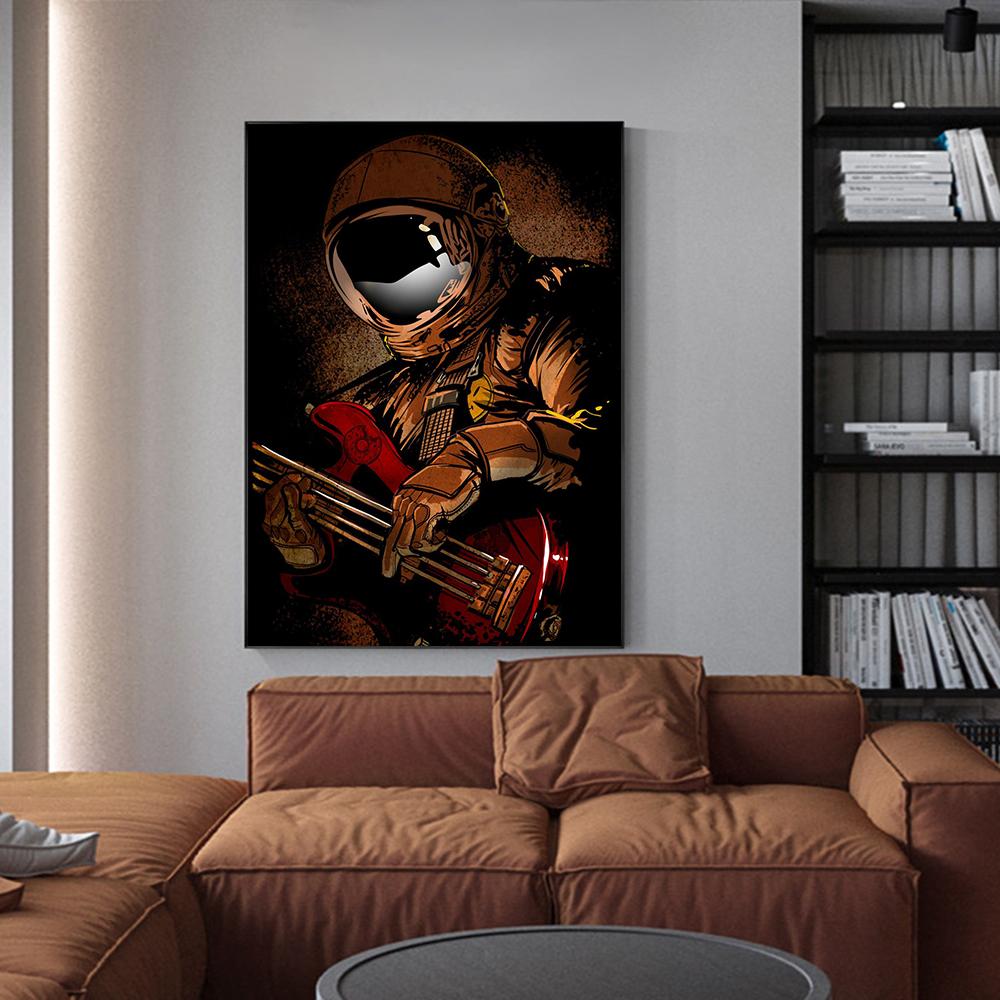 Astronaut Koszykarz Muzyka Malarstwo Nowoczesna Sztuka Ścienna Druk na Płótnie Plakat Zabawny Obraz do Salonu Dekoracja Domu Cuadros