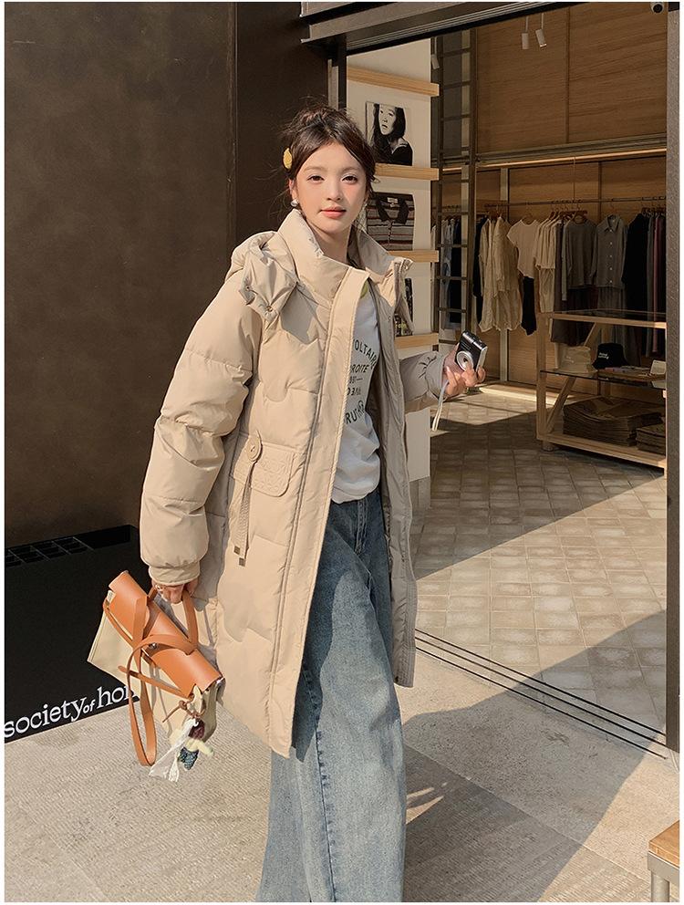 Women's Autumn and Winter Jacket Solid Color Hooded Mid-Length Thick Loose Women's Jacket 5 Colors