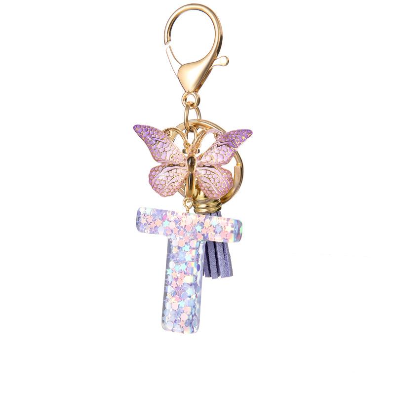 A-Z Alphabet Resin Keychain Purple Butterfly Tassel Pendant Classic Retro Durable Women Bag Accessory Practical Backpack Hanging Charm