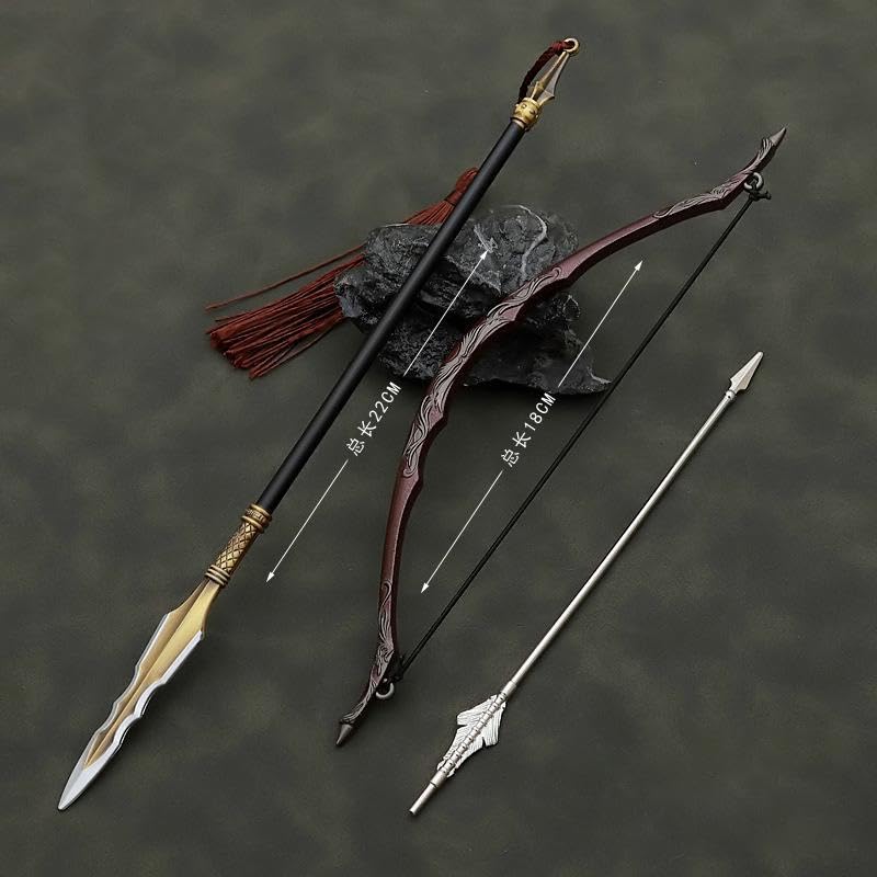 [Nekogamiyama] Suikoden Warlord Heldenwaffe Hanaei Speer 22cm Lang & Pfeil und Bogen 18cm Lang / Miniaturfigur Sammlerdeko