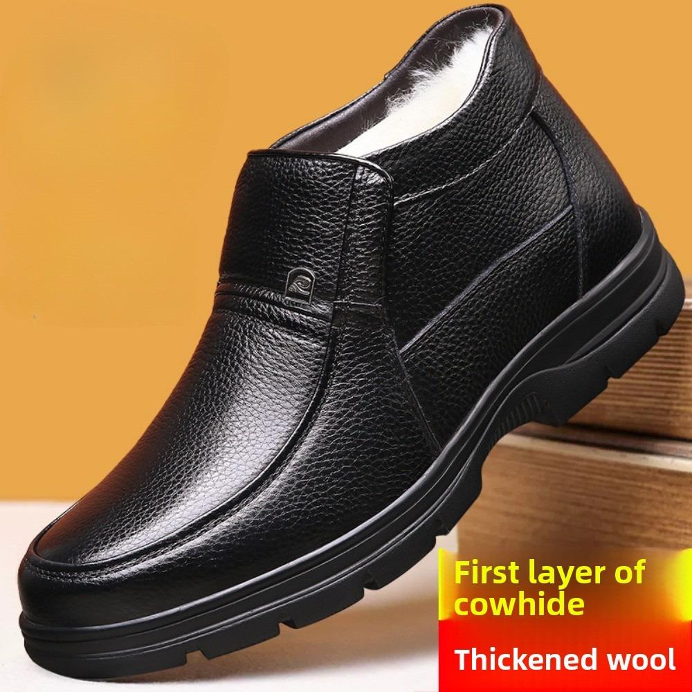 

Men Genuine Leather Sneakers Winter Warm Slip Resistant Shoes Small Size 36 to Big Size 48 for Dad 48
