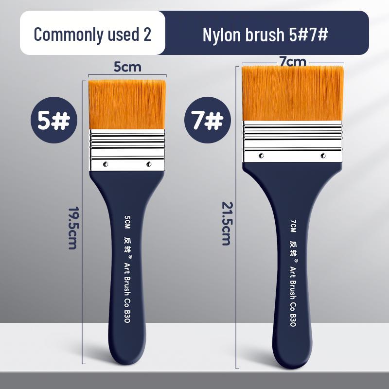 Flat Nylon Paintbrush for Oil, Acrylic, Gouache, Watercolor - Beginner Painting Tool