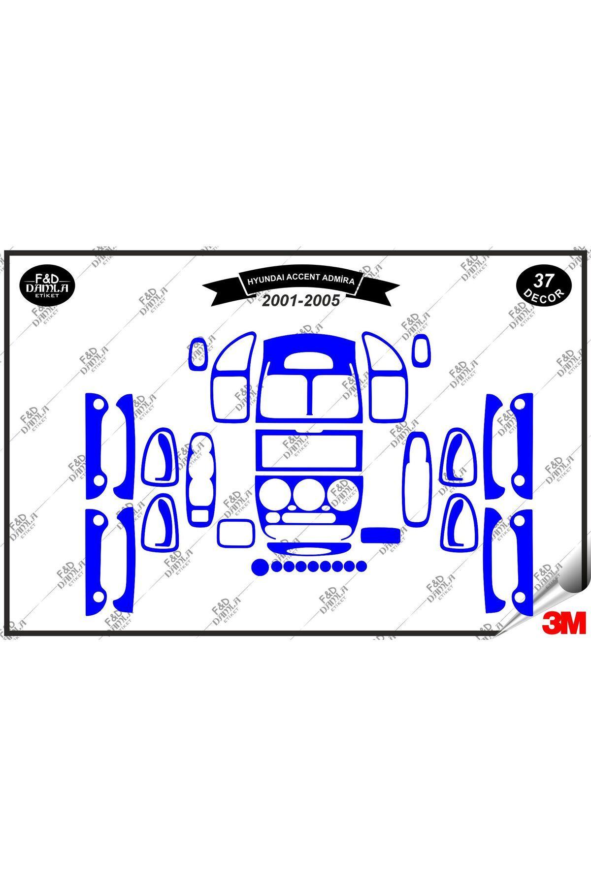 

Hyundai Accent Admira 2001-2005 Torpido Konsol Trim Göğüs Maun Kaplama Set 37 Parça Mavi