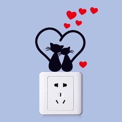 2PCS Lovely Cat Light Switch Phone Wall Stickers for Kids Rooms Diy Home Decoration Cartoon Animals