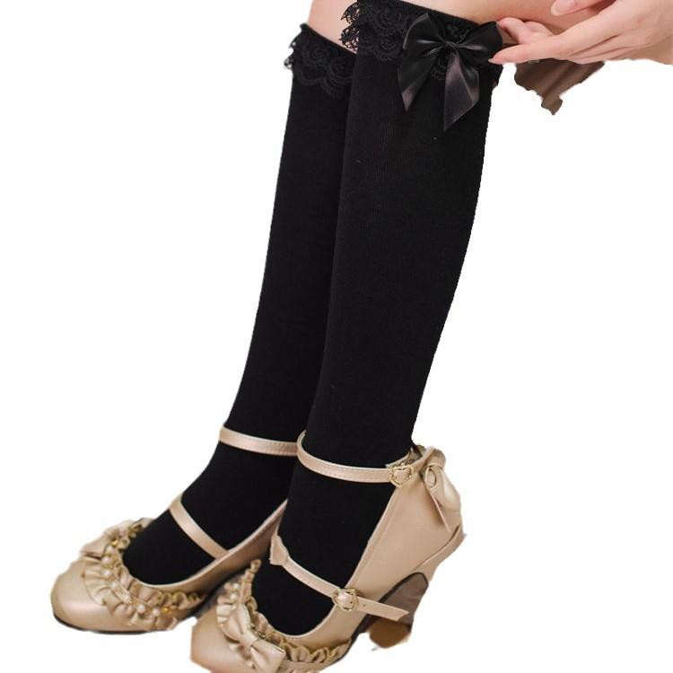 Japanese White Lace Bow Half-Cut Medium Tube Women'S Socks Lolita Lace Student Versatile Soft Sister Jk Calf Socks