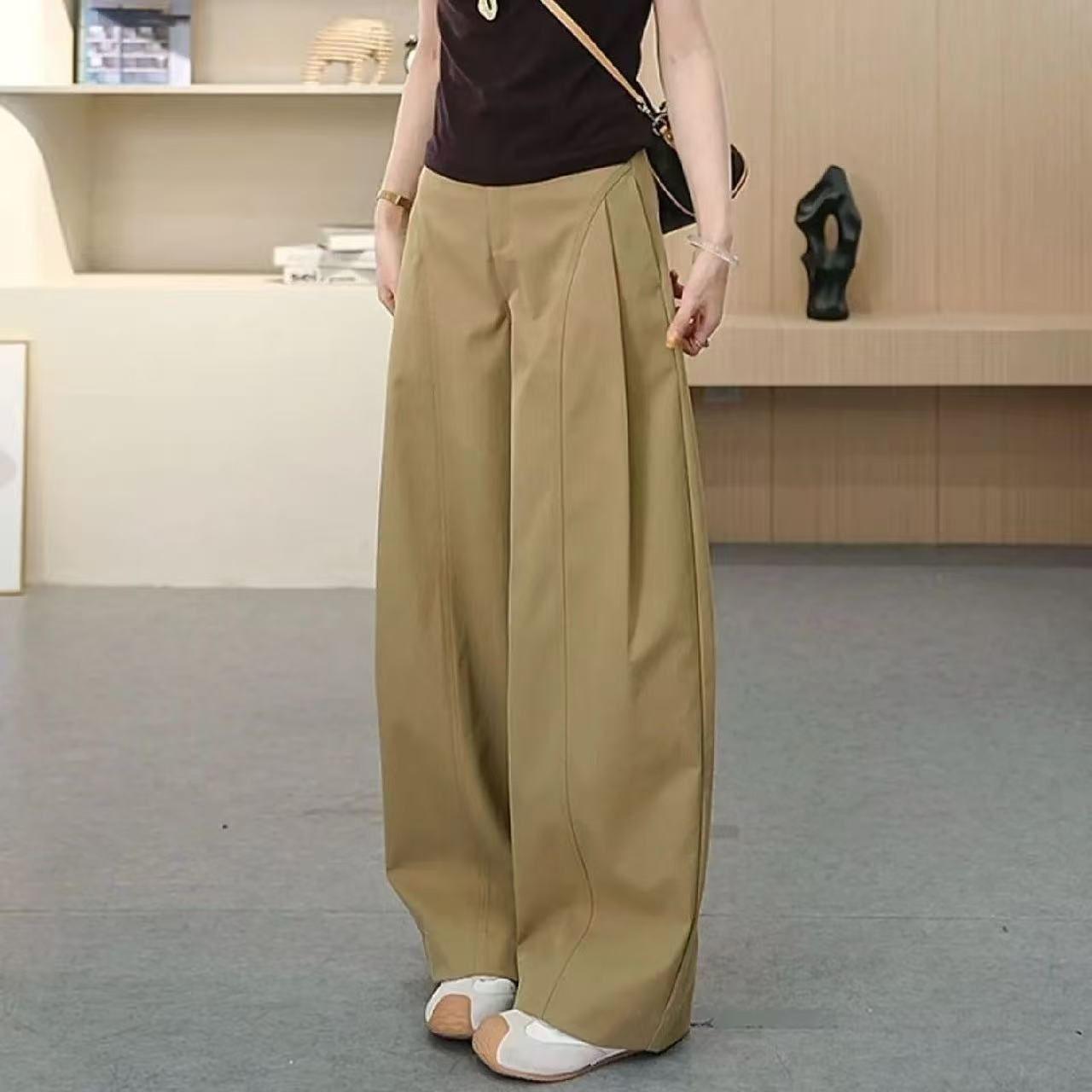 Trendy 2025 Wide-Leg High-Waisted Cargo Pants: Casual Slimming Long Pants for Spring and Autumn XL хаки