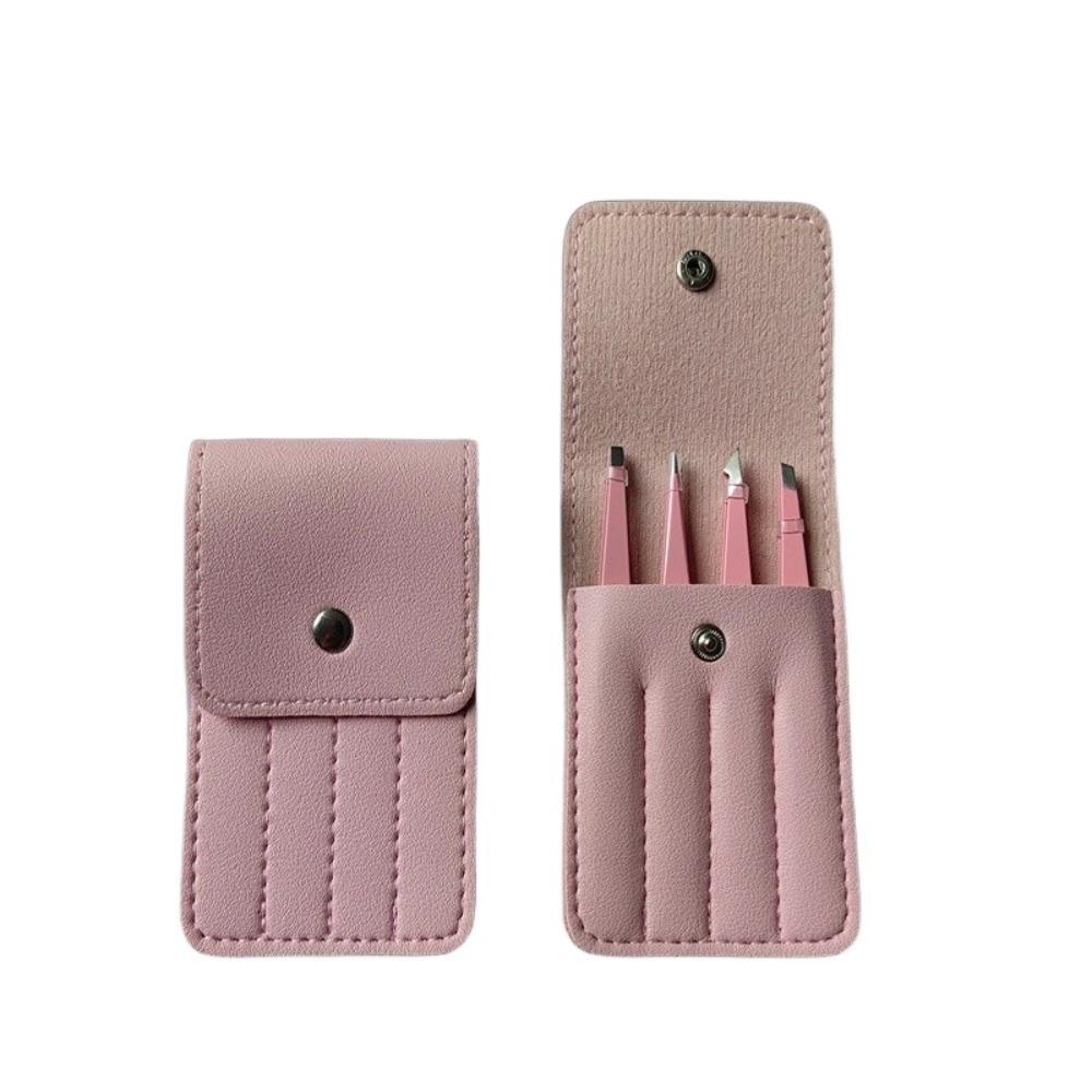 Набор из 4 шт. Пинцеты из нержавеющей стали под углом с сумкой для хранения Портативные пинцеты для бороды Острый кончик Пинцеты для ресниц