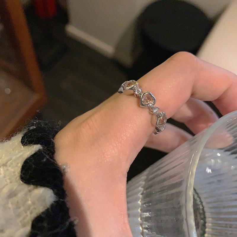 

Pink Love Bow Ring Zircon High-End Open Ring Niche Design Girl Index Finger Ring Adjustable opening