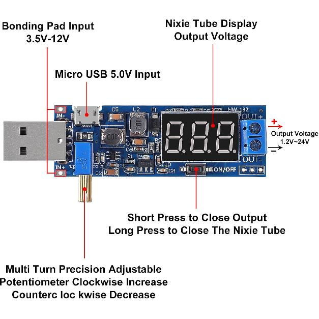 2pcs USB Buck Boost Converter 3.5V-12V to 1.2V-24V DC-DC Adjustable Step Up Step Down Power Supply Module Voltage Regulator 5V to 3.3V 9V 12V 18V 24V