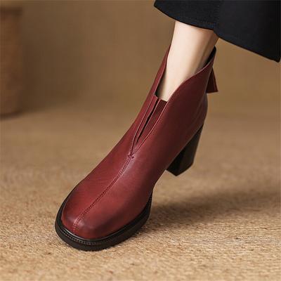 Fashion New Autumn Winter Genuine Leather Women Boots Fashion Chelsea Boots for Women Round Toe Short Boots High Heels Botines Mujer
