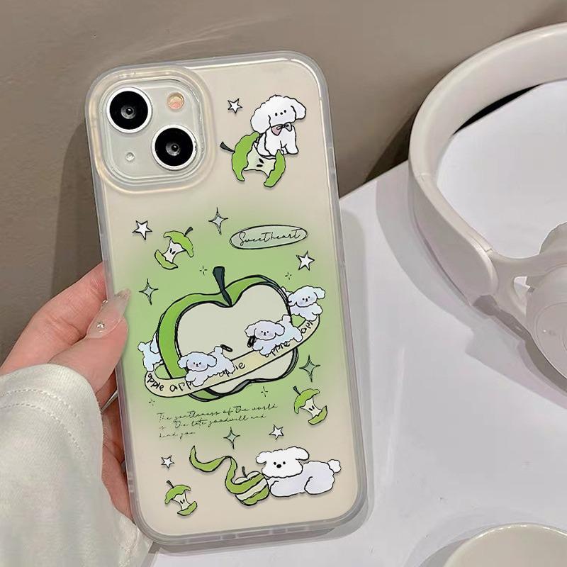 Gradient Apple Puppy iPhone Case for 15 Pro Max/14/13/12 - Drop-Proof, Frosted, Soft Shell
