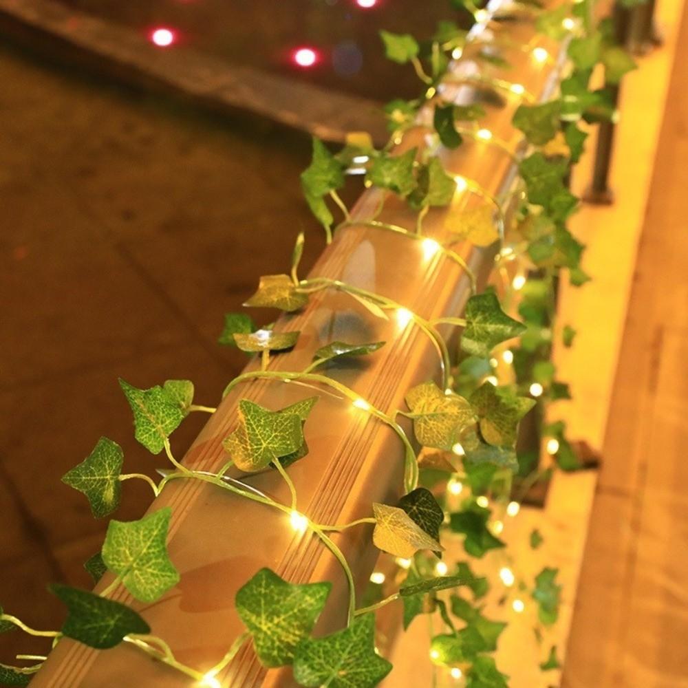 Plastic Leaf Garland String Lights Battery Powered Warm Light Artificial Vine Fairy Lights Green Leaf Golden Leaves