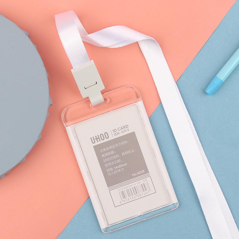 Transparent Acrylic ID Card Holder with Lanyard for Employees and Students