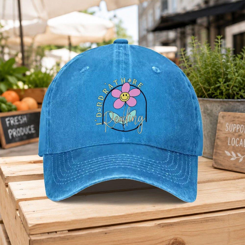 Id Rather Be Reading Baseball Cap  Lightweight Hook  Loop Snapback Unisex Washed Hat for Unisex  Women Book Lovers Gift