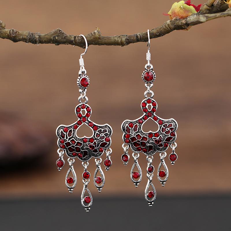 Vintage Palace Crystal Long Tassel Earrings with Feminine Style and Versatile Personality Earrings, Korean Fashion Ethnic Style Earrings
